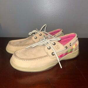 Sperry Beige Boat Shoes with Pink and Multicolor Details